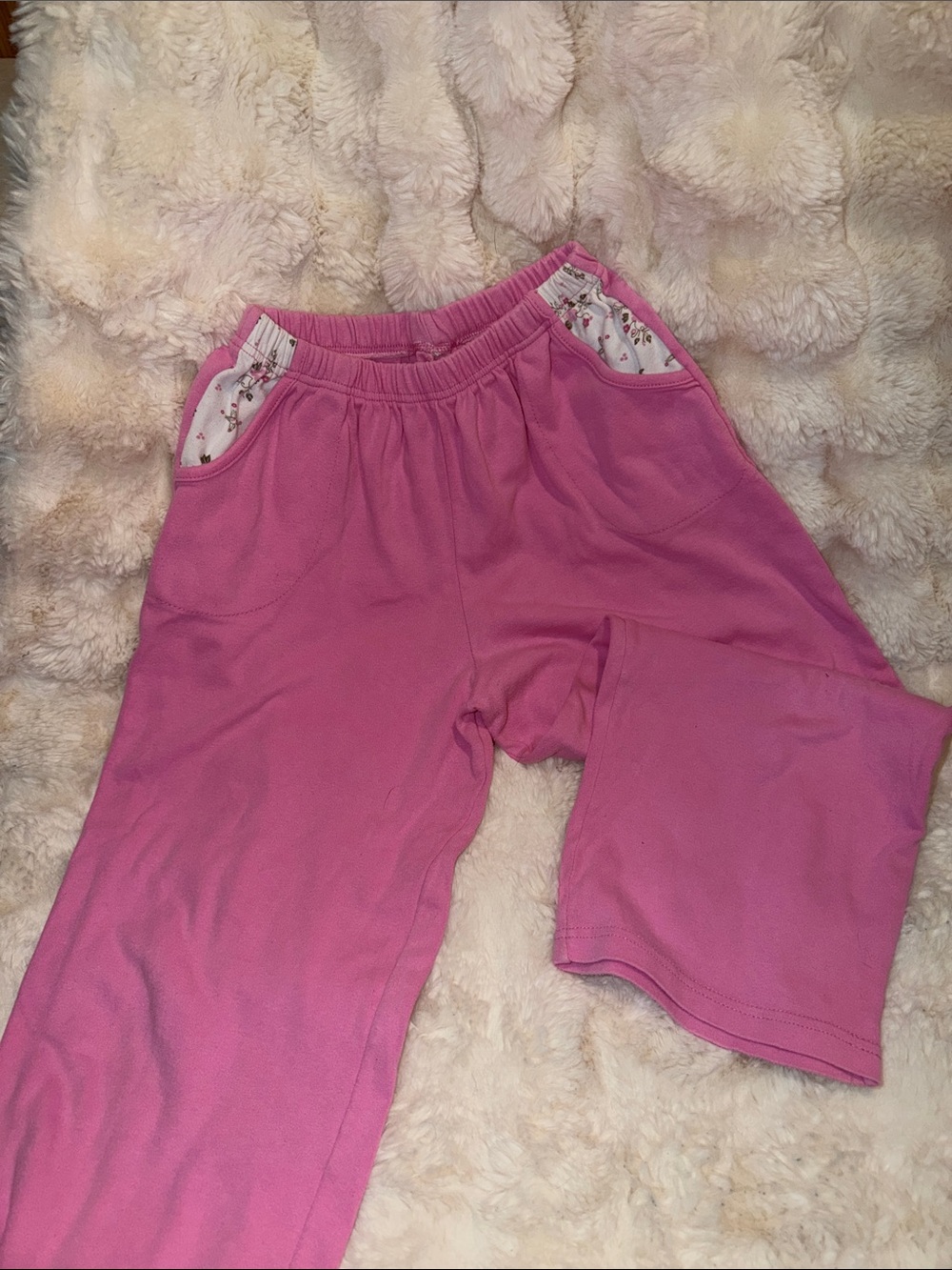 Pink  Cozy Elastic-Waist Pants with flower pockets
